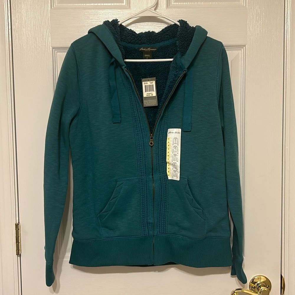 Fuzzy Eddie Bauer Turquoise Zip Hoodie